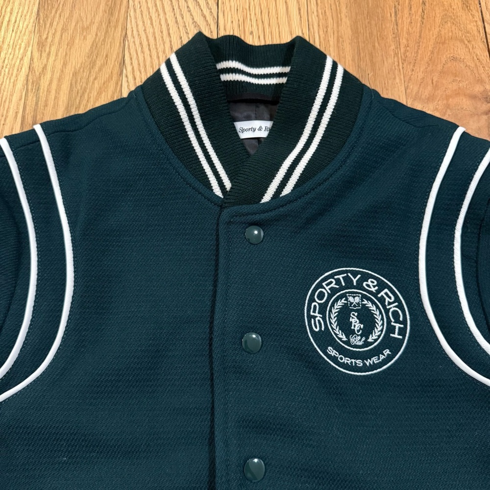 Sporty & Rich Monaco Wool Varsity Jacket in Forest - Picture 3 of 14
